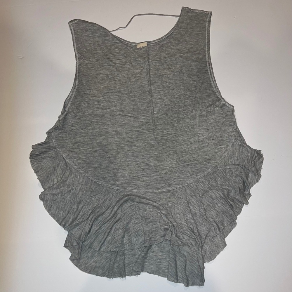 We The Free Tank Top Womens Small Gray‎ Ruffle Peplum Sleeveless Heathered - Picture 2 of 7